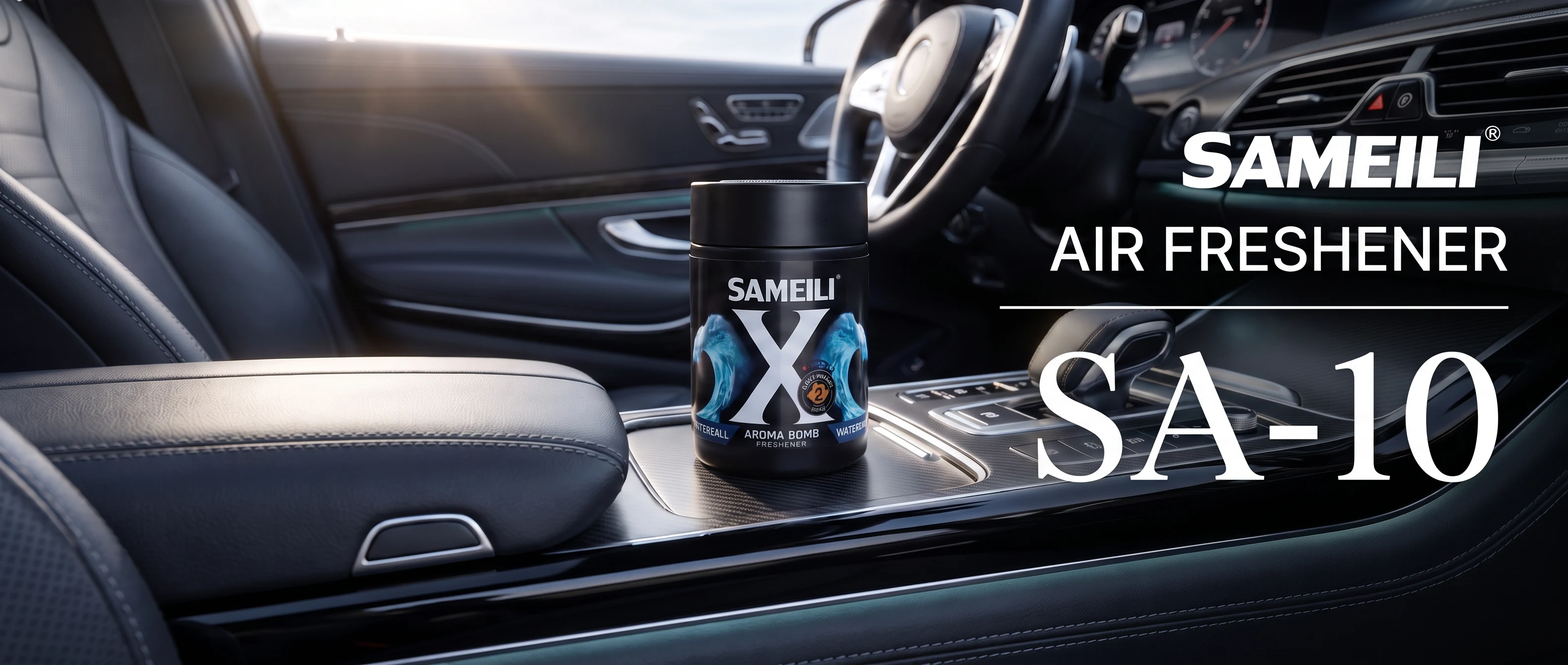 SAMEILI Air Freshener SA-10 — an Aroma Bomb tin on the centre console of a car interior