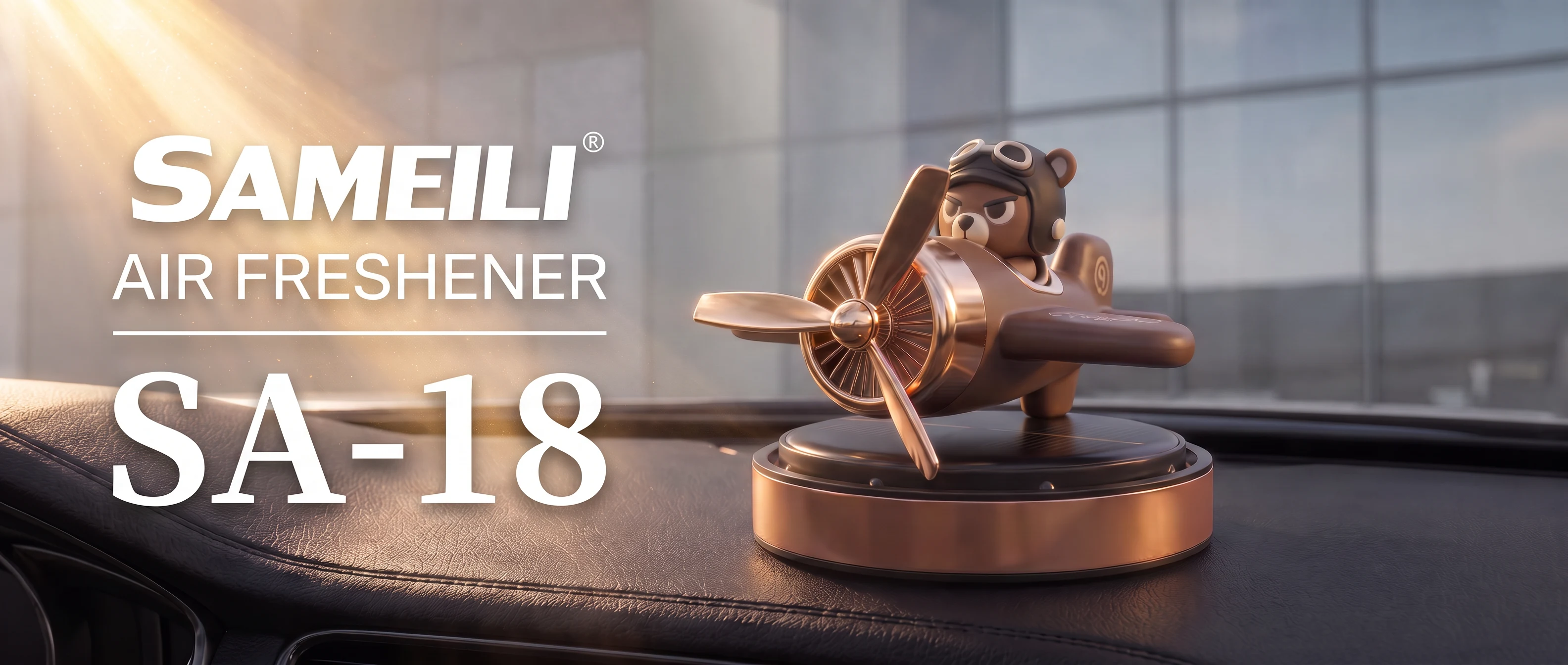 SAMEILI Air Freshener SA-18 — a solar propeller ornament on a car dashboard