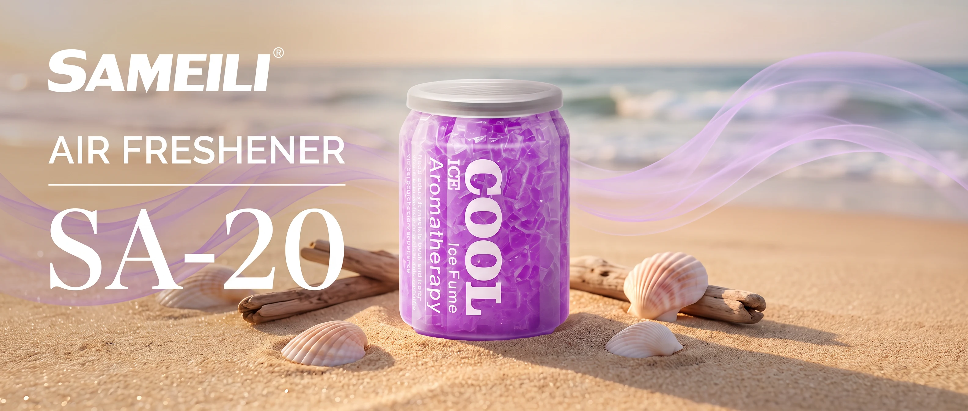SAMEILI Air Freshener SA-20 — a Cool Aromatherapy can on sand with shells and driftwood