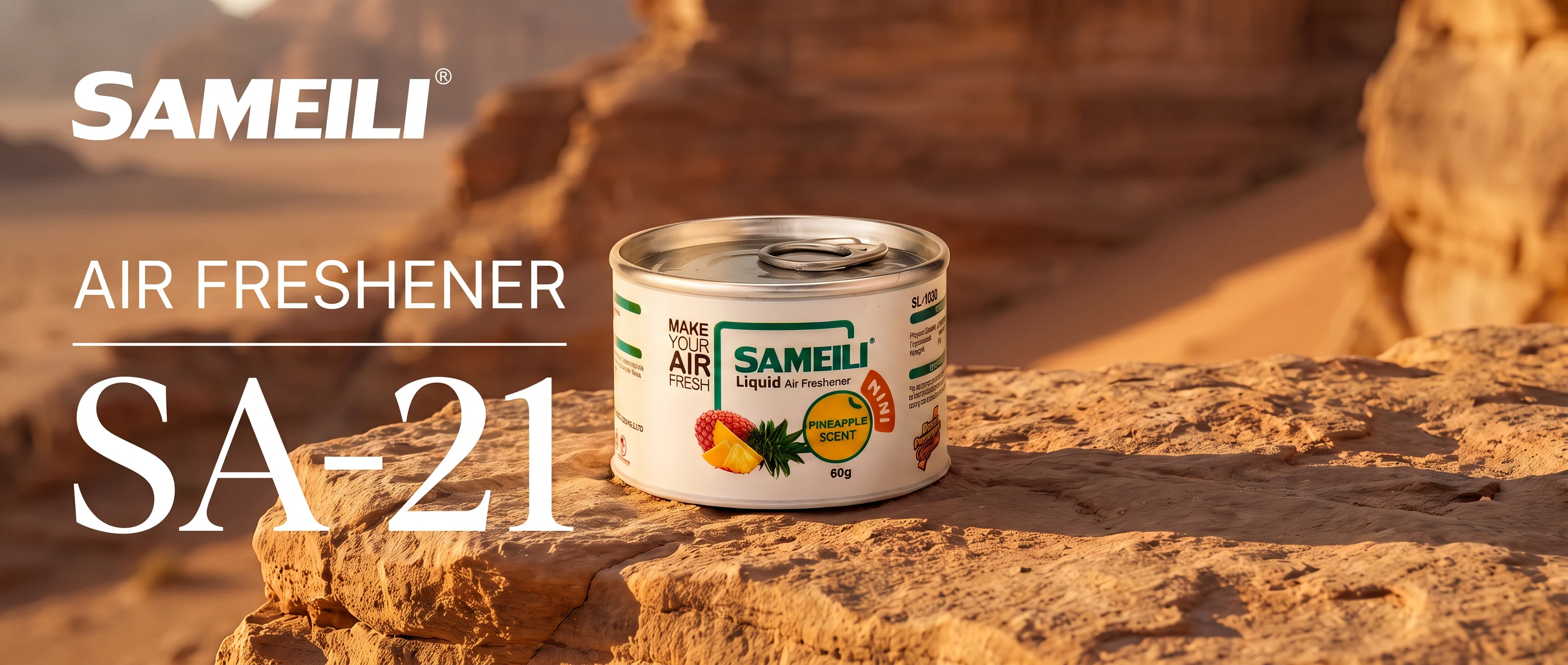 SAMEILI Air Freshener SA-21 — a Liquid Air Freshener tin in Pineapple on desert rock