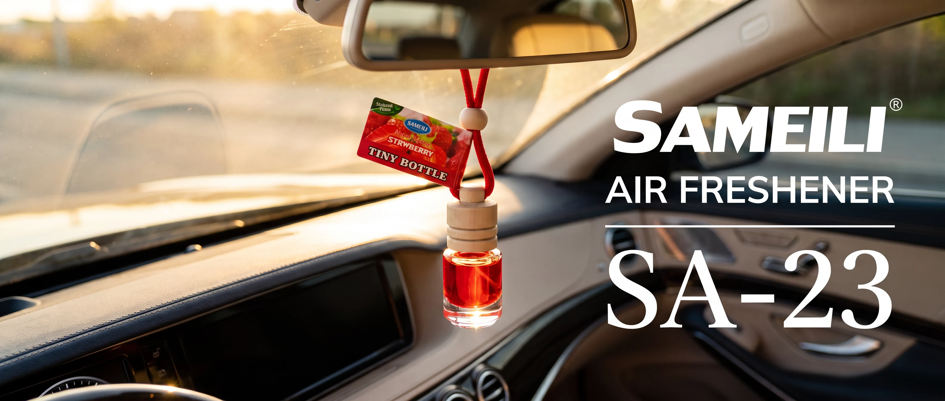 SAMEILI Air Freshener SA-23 — a Tiny Bottle in Strawberry hanging from a car mirror