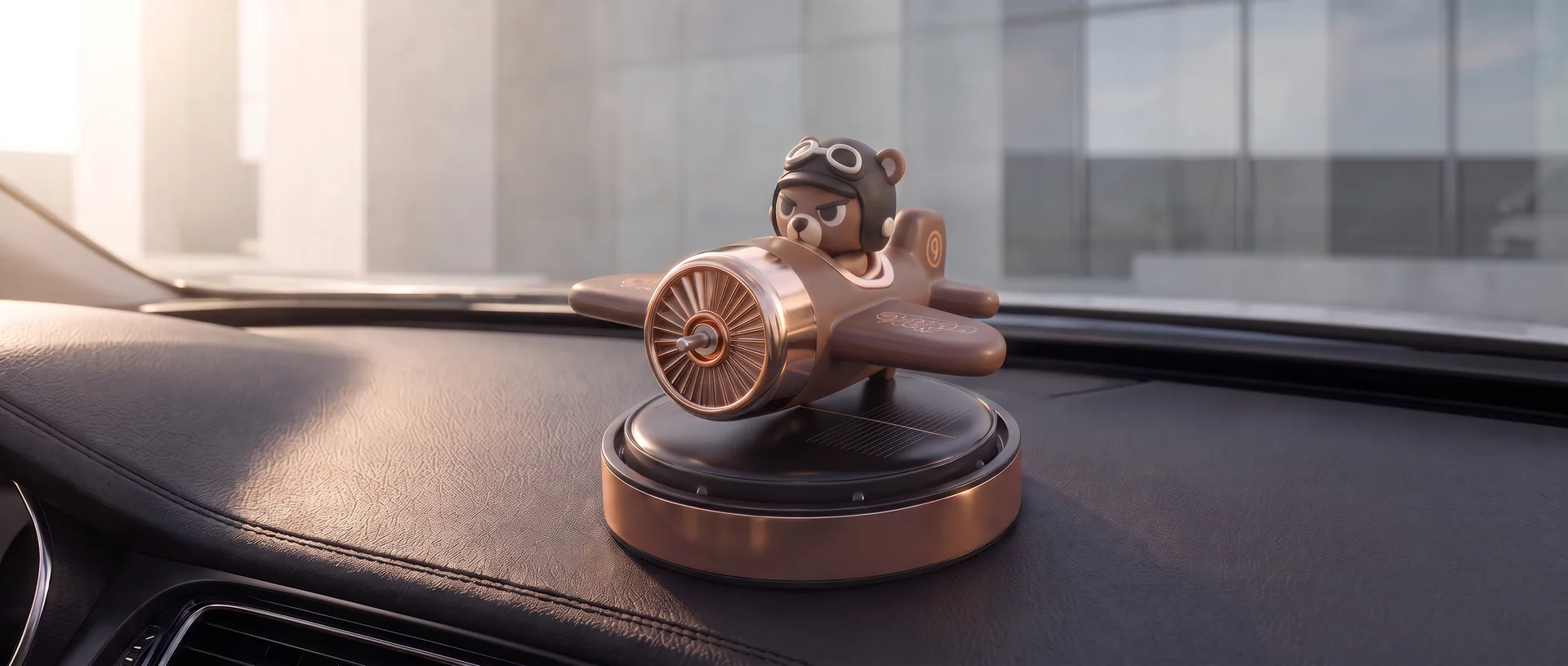 SAMEILI solar powered bear airplane fragrance diffuser on a car dashboard